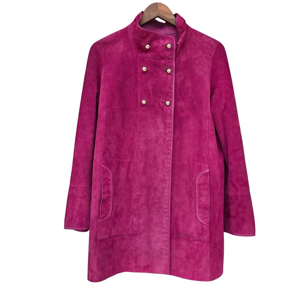 Women's Reversible Suede Leather Jacket Fuchsia Pink - Picture 6 of 9